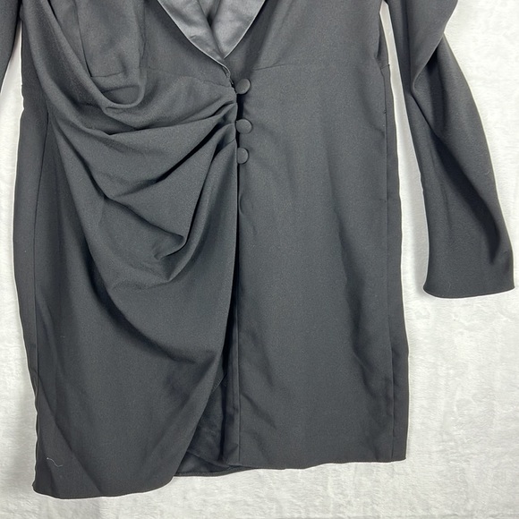ASOS Curve Black Drape Ruched Long Sleeve Deep Vneck Sexy Tux Blazer Mini Dress - Picture 4 of 16